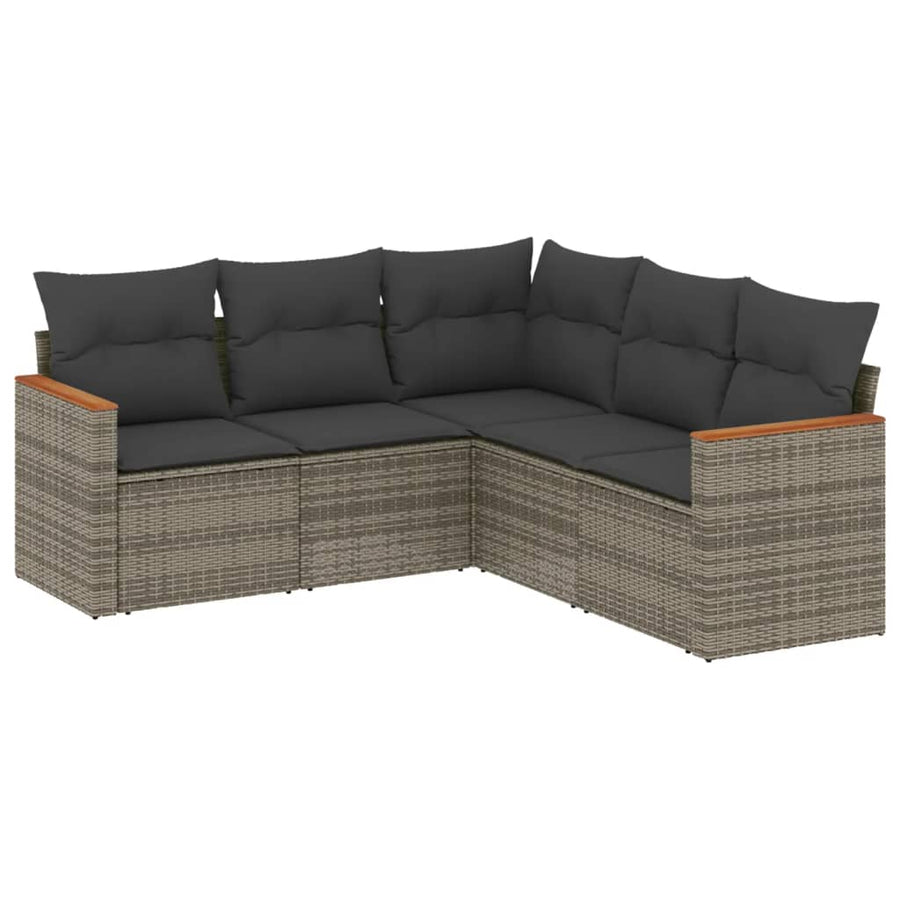 5-Delige Loungeset Met Kussens Poly Rattan Grijs