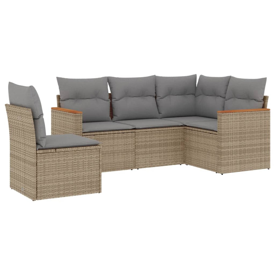 5-Delige Loungeset Met Kussens Poly Rattan Beige