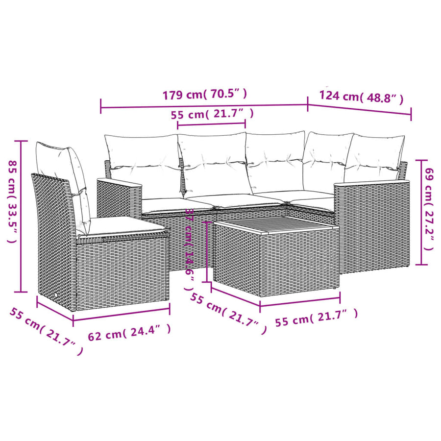 6-Delige Loungeset Met Kussens Poly Rattan Zwart