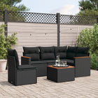 6-piece Lounge Set with cushions poly rattan black