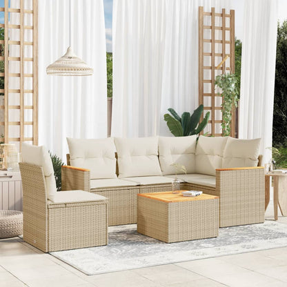 6-Delige Loungeset Met Kussens Poly Rattan Beige