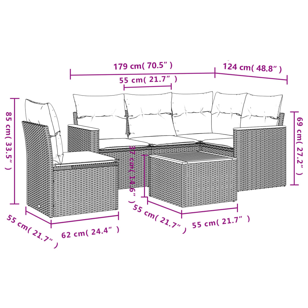 6-Delige Loungeset Met Kussens Poly Rattan Beige