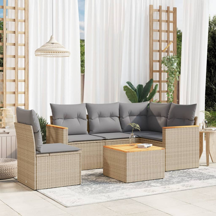 6-Delige Loungeset Met Kussens Poly Rattan Beige