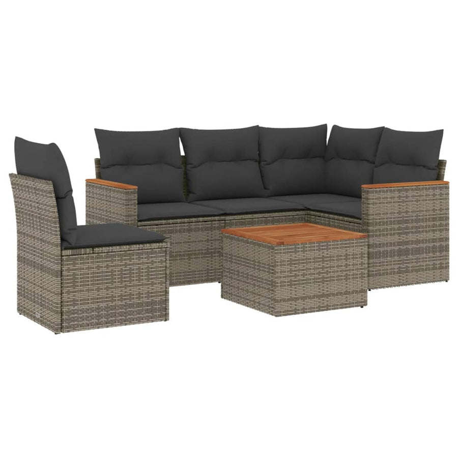 6-Delige Loungeset Met Kussens Poly Rattan Grijs