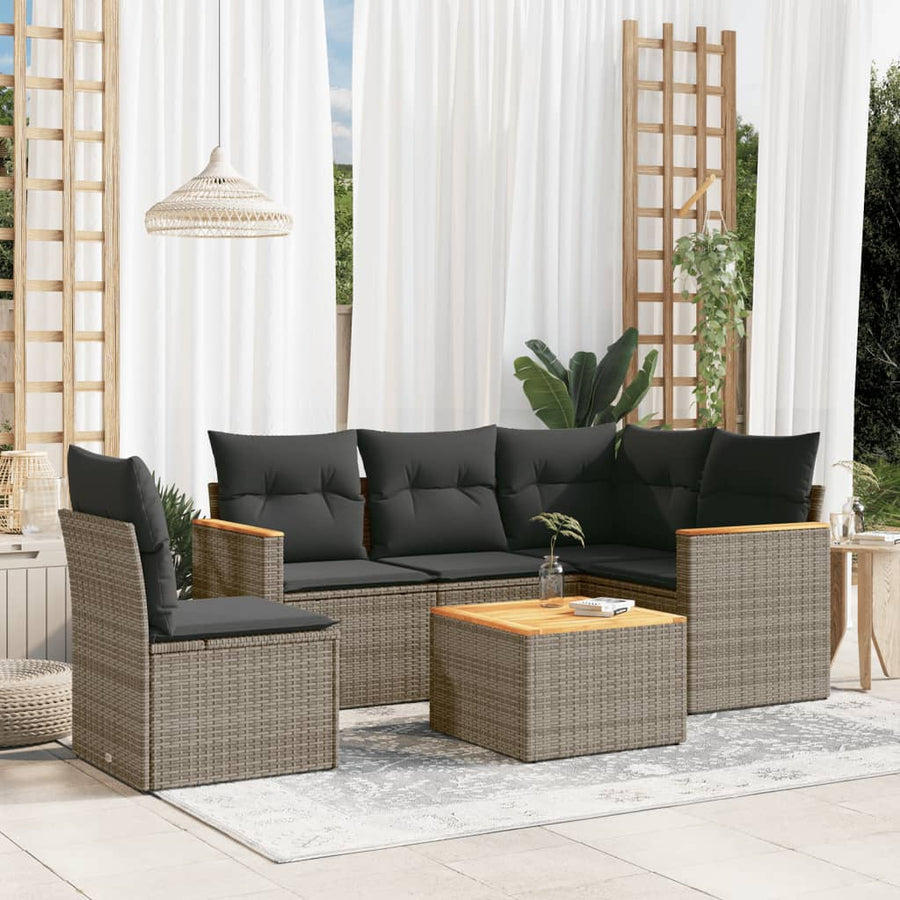 6-Delige Loungeset Met Kussens Poly Rattan Grijs
