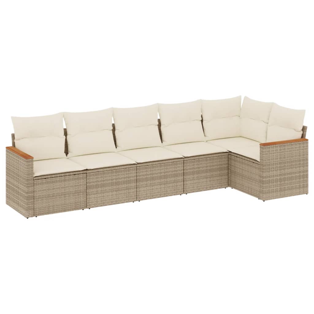 6-Delige Loungeset Met Kussens Poly Rattan Beige