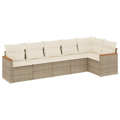 6-Delige Loungeset Met Kussens Poly Rattan Beige