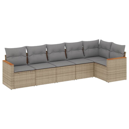 6-Delige Loungeset Met Kussens Poly Rattan Beige