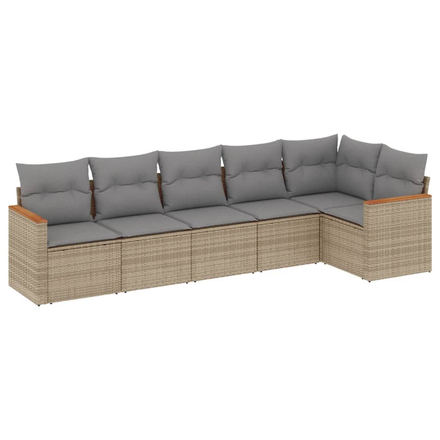 6-Delige Loungeset Met Kussens Poly Rattan Beige