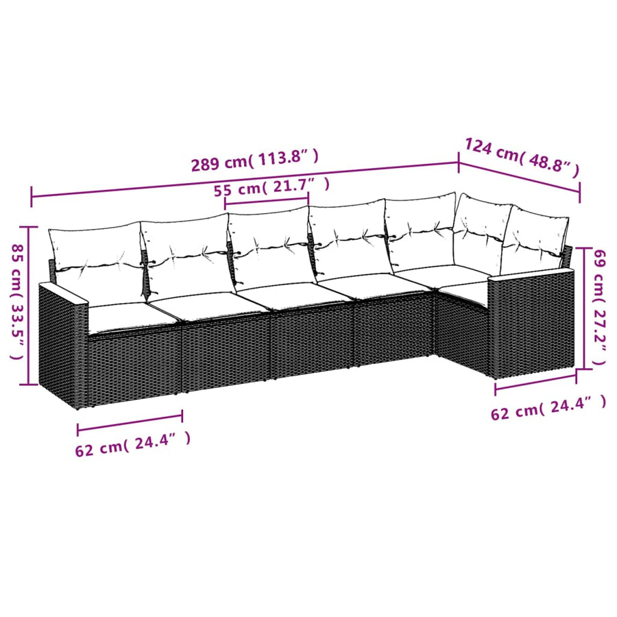 6-Delige Loungeset Met Kussens Poly Rattan Beige