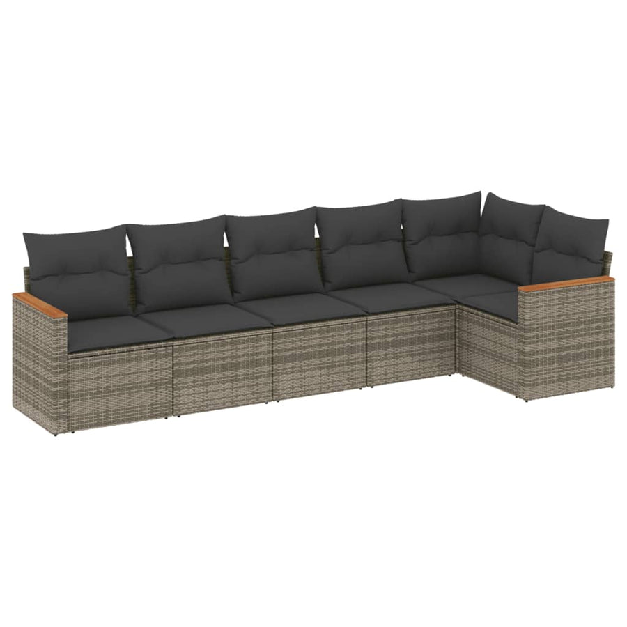 6-Delige Loungeset Met Kussens Poly Rattan Grijs