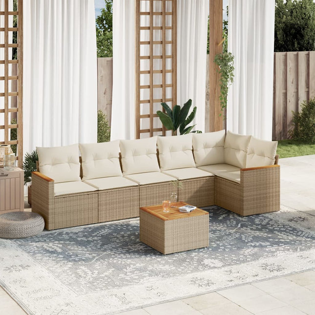 7-Delige Loungeset Met Kussens Poly Rattan Beige