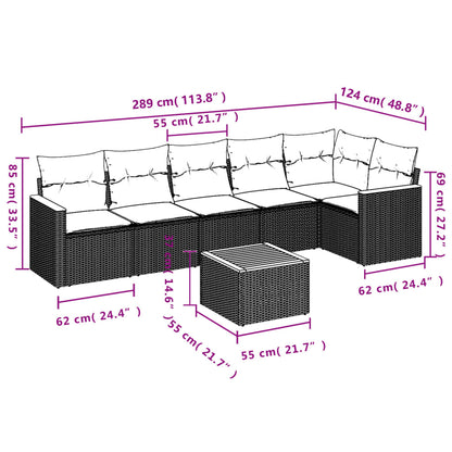 7-Delige Loungeset Met Kussens Poly Rattan Grijs