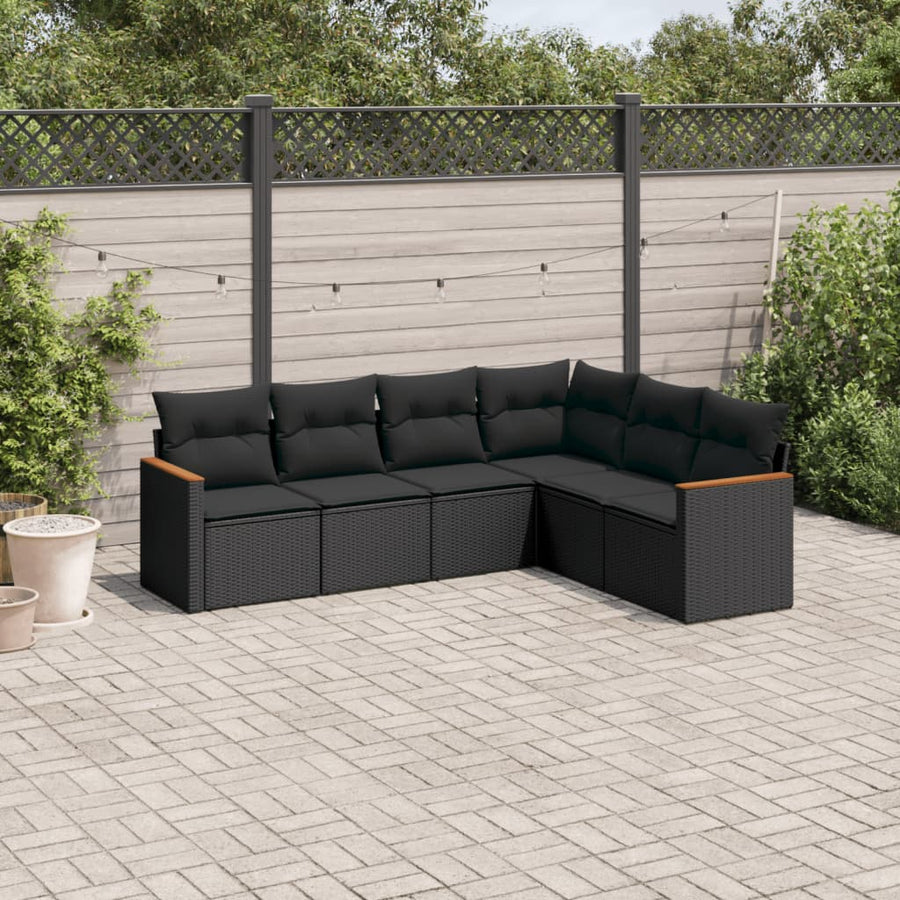 6-Delige Loungeset Met Kussens Poly Rattan Zwart