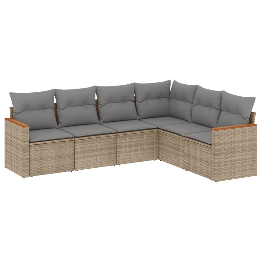 6-Delige Loungeset Met Kussens Poly Rattan Beige