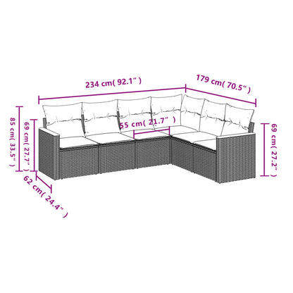 6-Delige Loungeset Met Kussens Poly Rattan Grijs