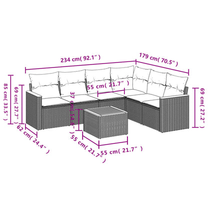 7-Delige Loungeset Met Kussens Poly Rattan Zwart