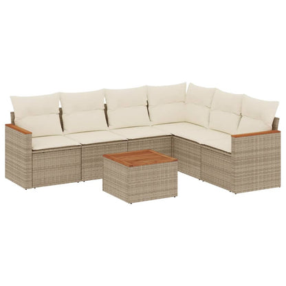 7-Delige Loungeset Met Kussens Poly Rattan Beige