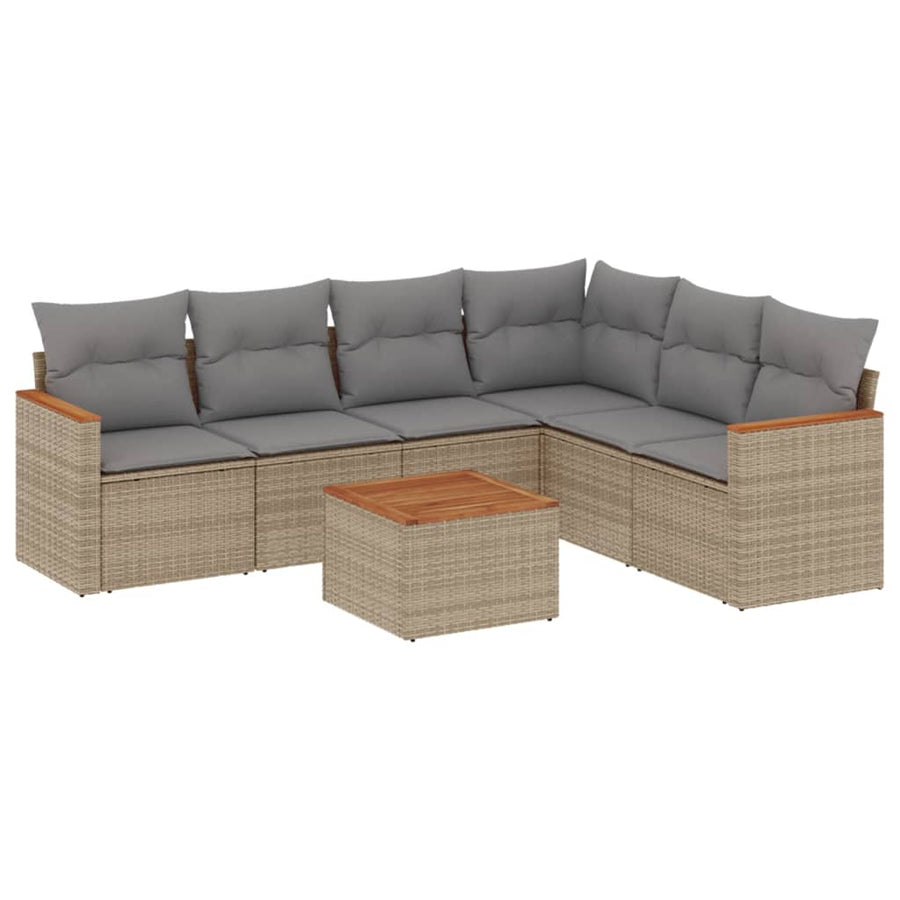 7-Delige Loungeset Met Kussens Poly Rattan Beige