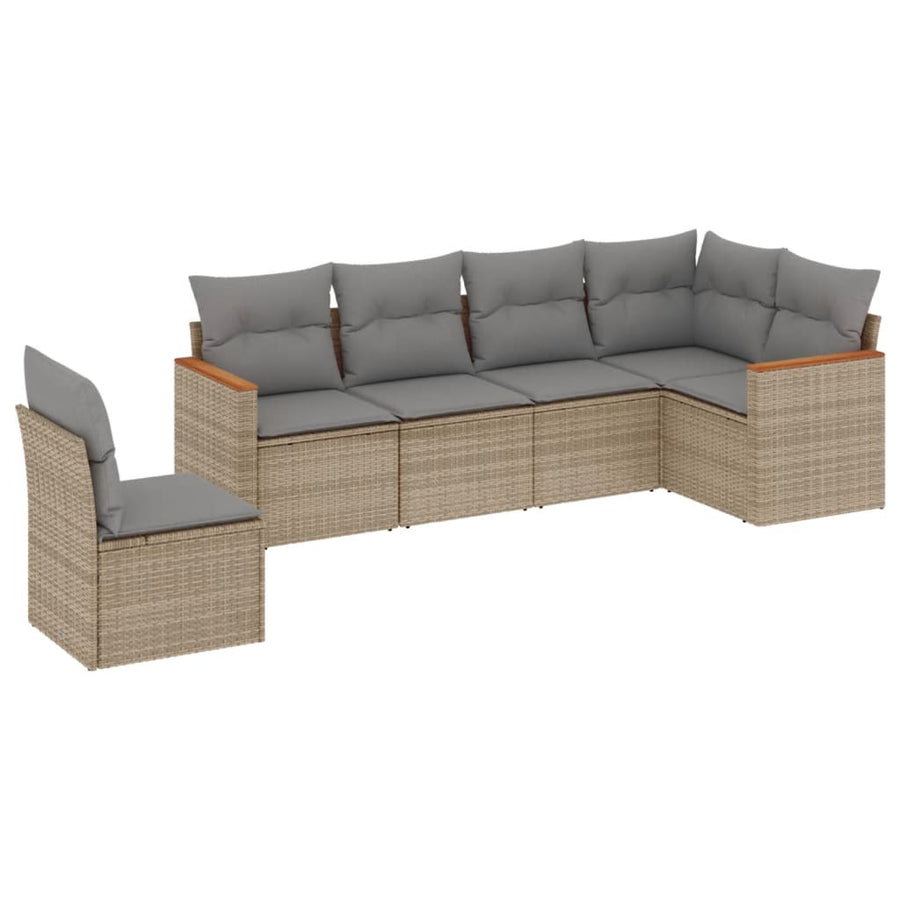 6-Delige Loungeset Met Kussens Poly Rattan Beige