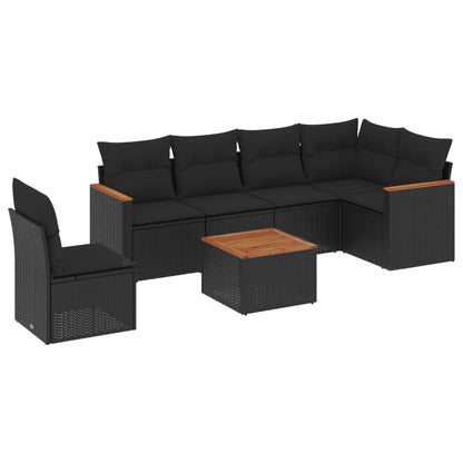 7-Delige Loungeset Met Kussens Poly Rattan Zwart