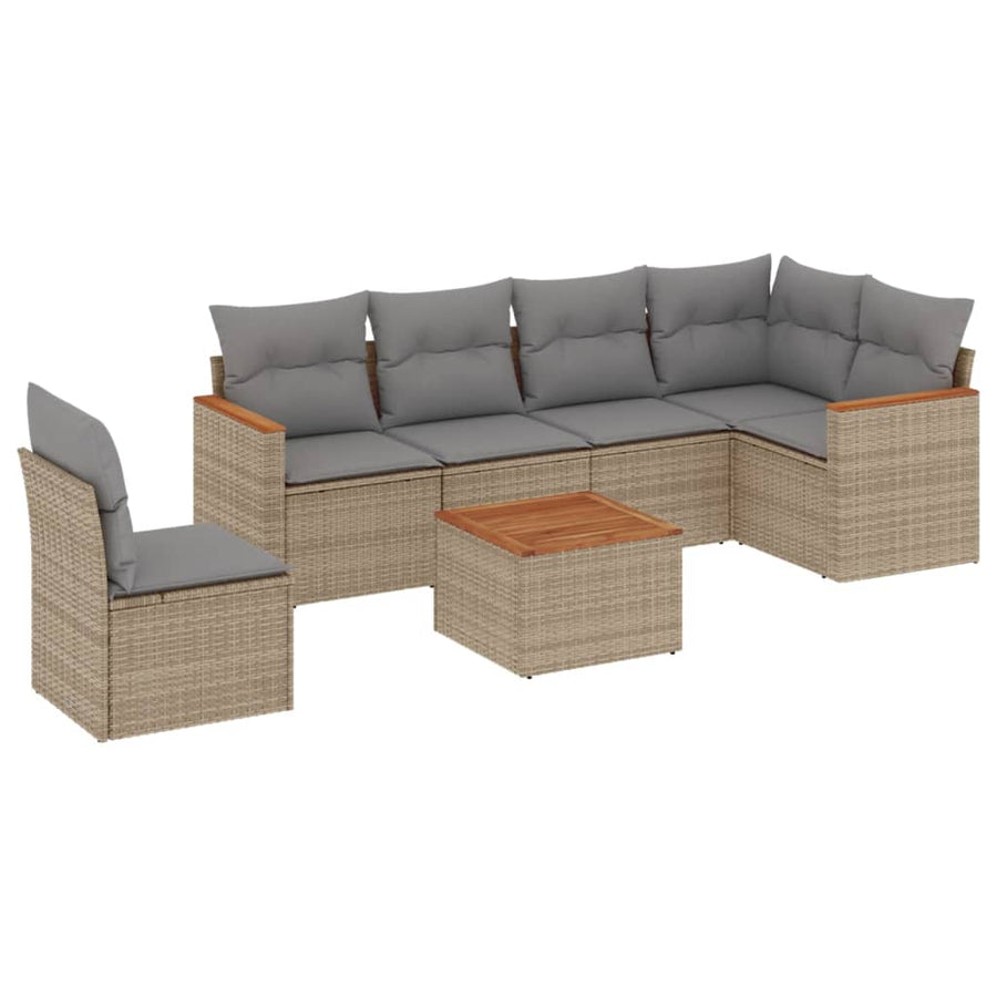 7-Delige Loungeset Met Kussens Poly Rattan Beige