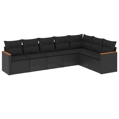 7-Delige Loungeset Met Kussens Poly Rattan Zwart