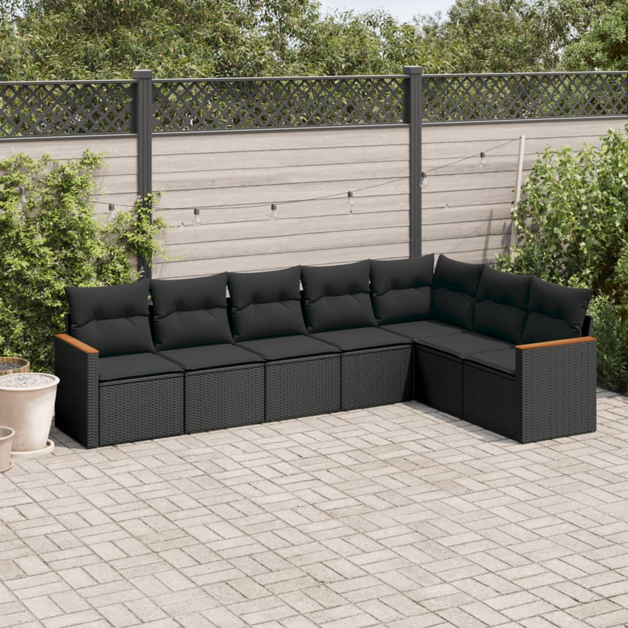7-Delige Loungeset Met Kussens Poly Rattan Zwart