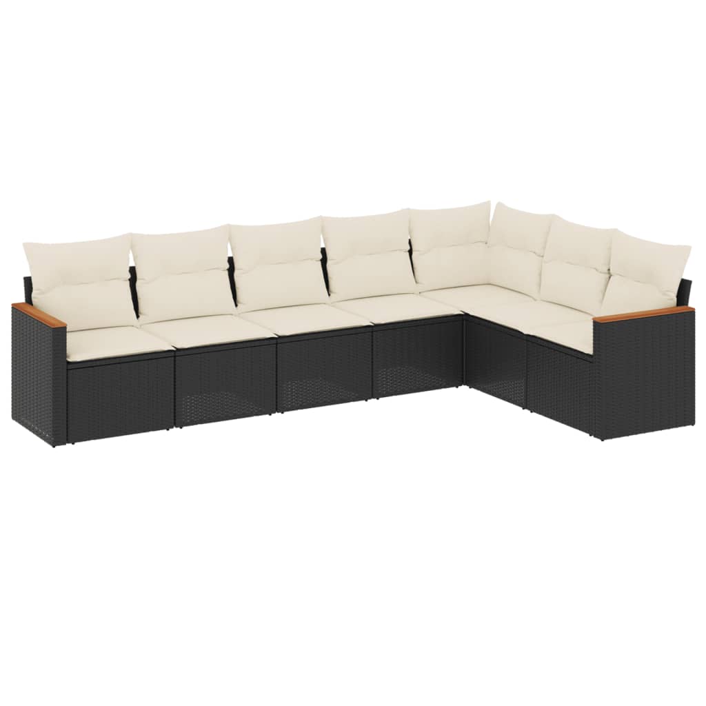 7-Delige Loungeset Met Kussens Poly Rattan Zwart