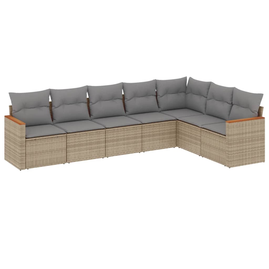 7-Delige Loungeset Met Kussens Poly Rattan Beige