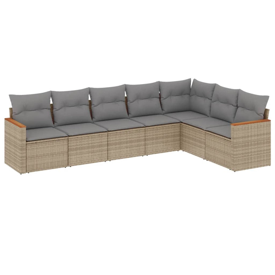 7-Delige Loungeset Met Kussens Poly Rattan Beige