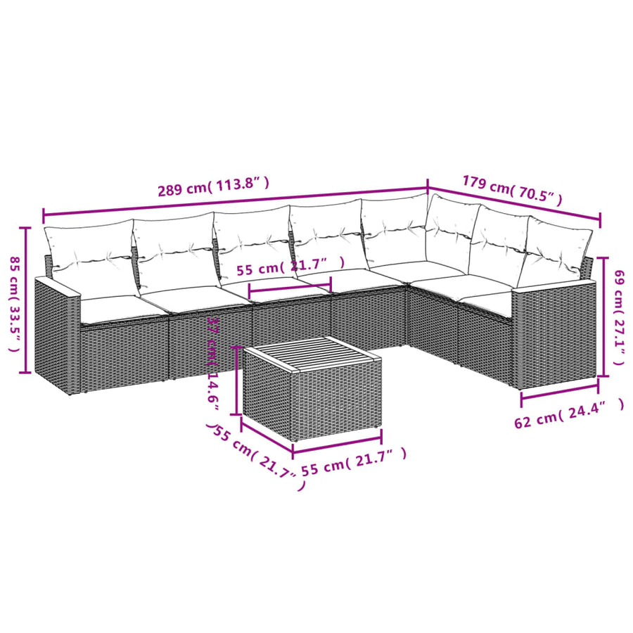 8-Delige Loungeset Met Kussens Poly Rattan Zwart