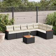 Loungeset poly rattan 8-delig zwart met kussens