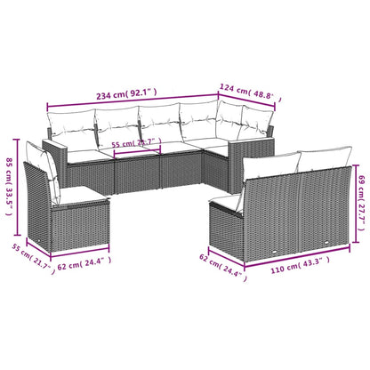 8-Delige Loungeset Met Kussens Poly Rattan Grijs