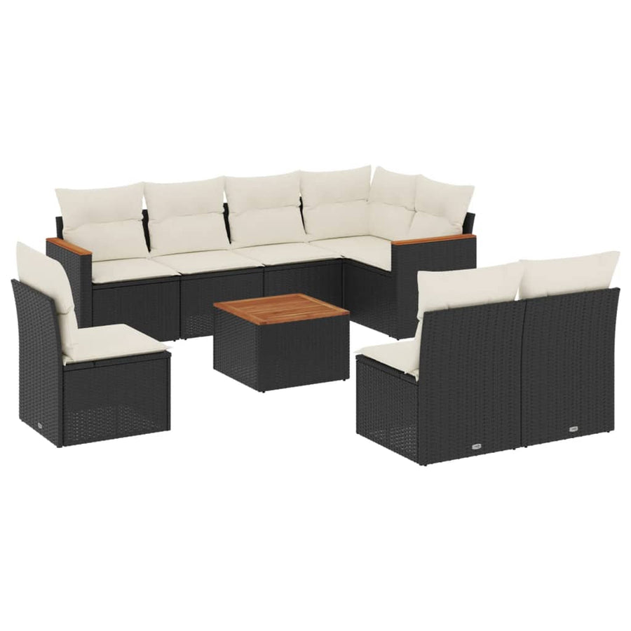 9-Delige Loungeset Met Kussens Poly Rattan Zwart
