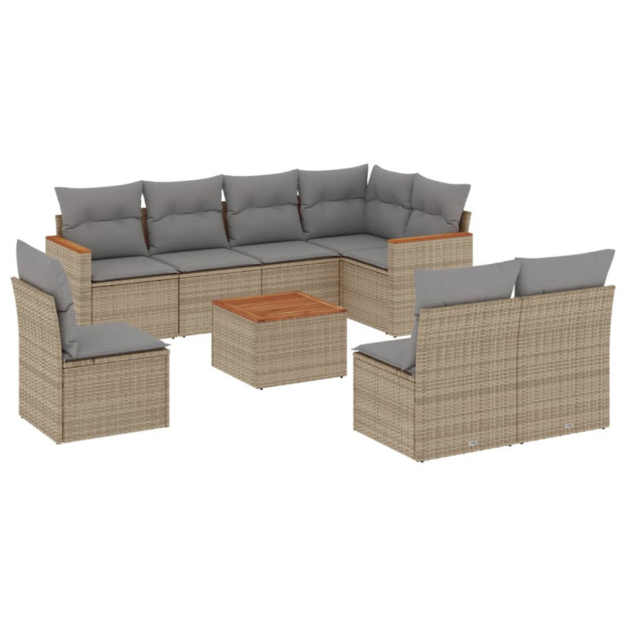 9-Delige Loungeset Met Kussens Poly Rattan Beige