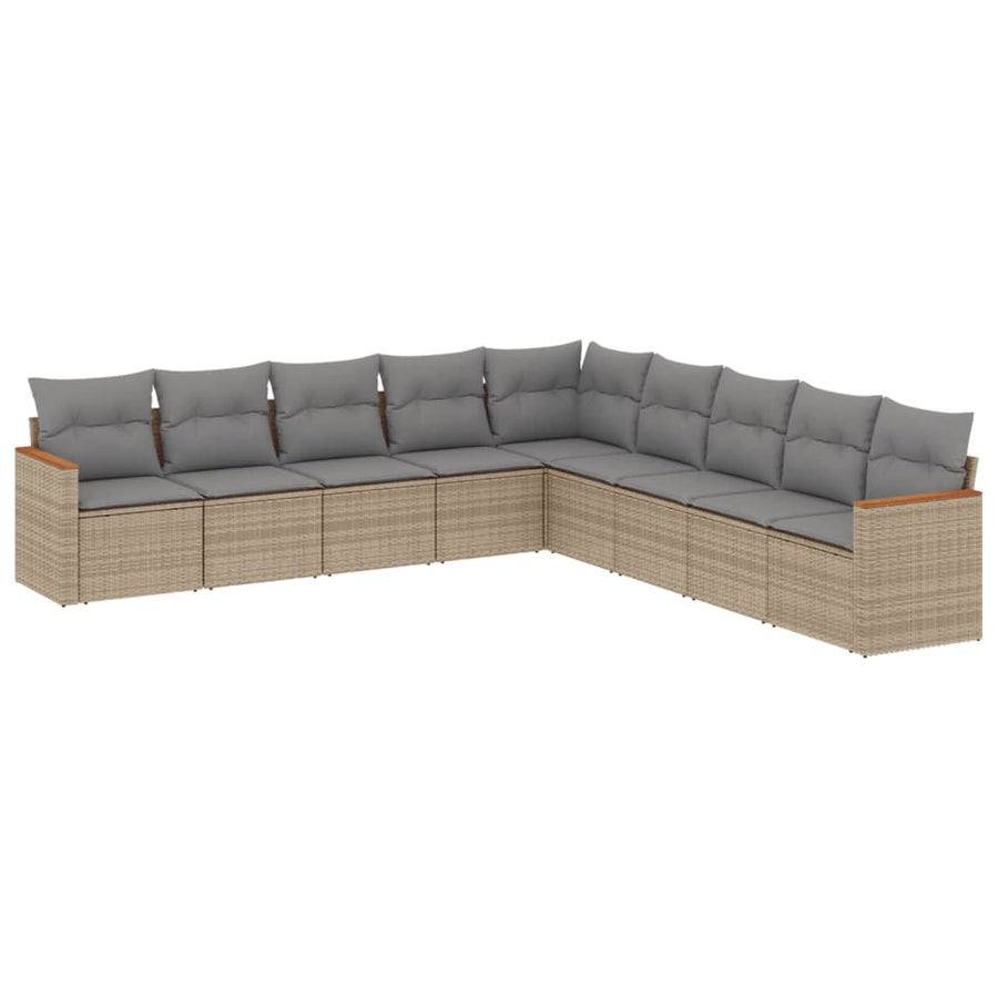 9-Delige Loungeset Met Kussens Poly Rattan Beige