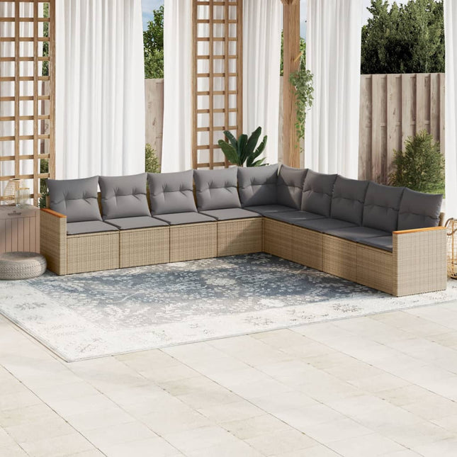 9-Delige Loungeset Met Kussens Poly Rattan Beige