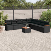 Loungeset 10-delig poly rattan zwart