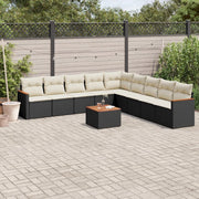 Loungeset 10-delig poly rattan zwart