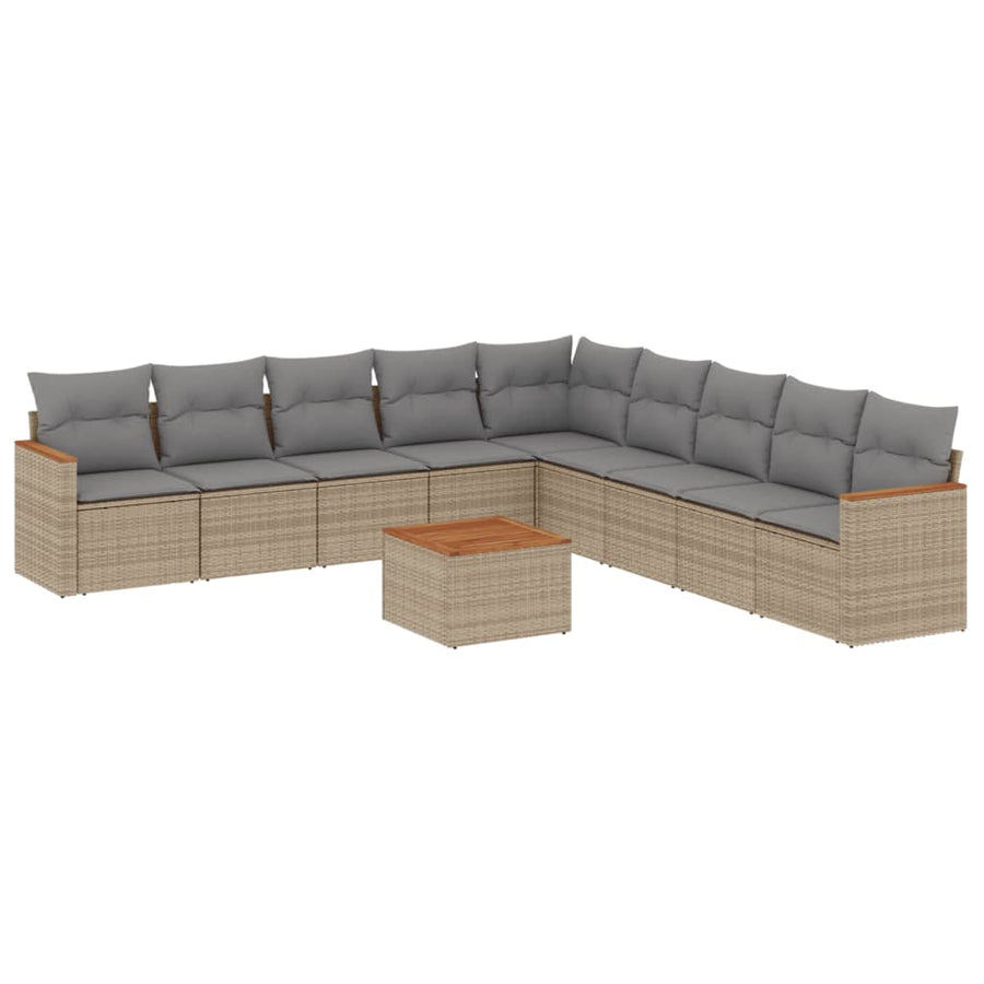 10-Delige Loungeset Met Kussens Poly Rattan Beige