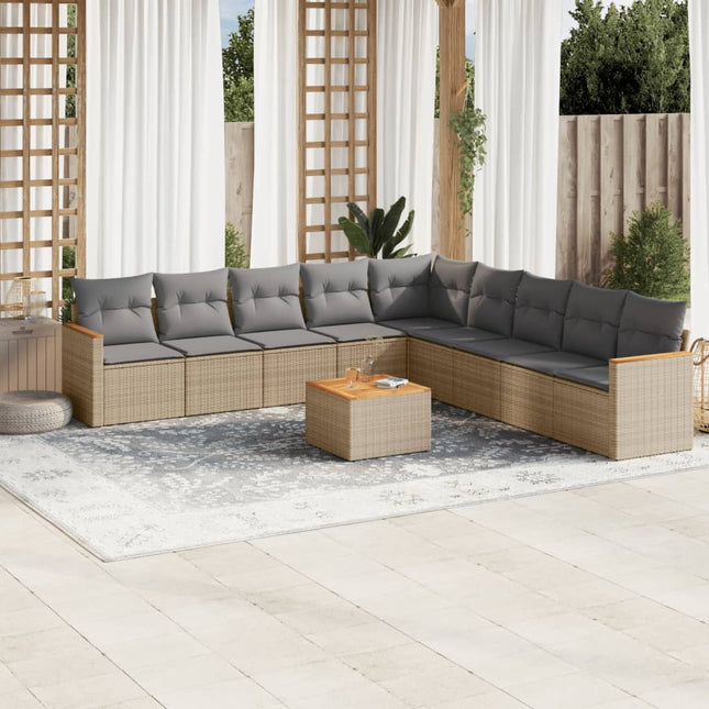 10-Delige Loungeset Met Kussens Poly Rattan Beige