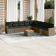 Loungeset 10-delig poly rattan grijs