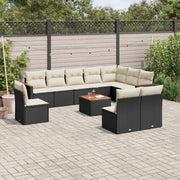 Loungeset 11-delig poly rattan zwart acaciahout