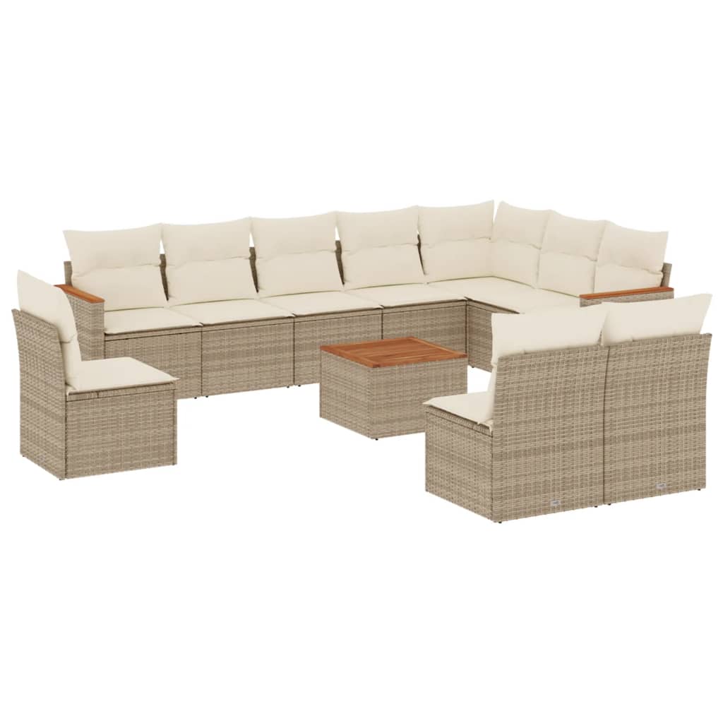 11-Delige Tuinset Met Kussens Poly Rattan Beige