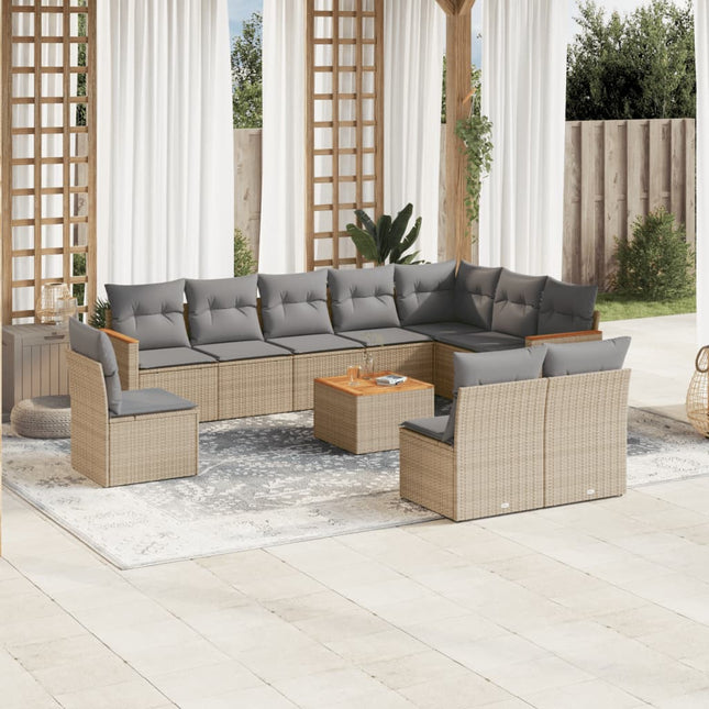 11-Delige Tuinset Met Kussens Poly Rattan Beige