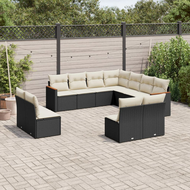 11-Delige Loungeset Met Kussens Poly Rattan Zwart