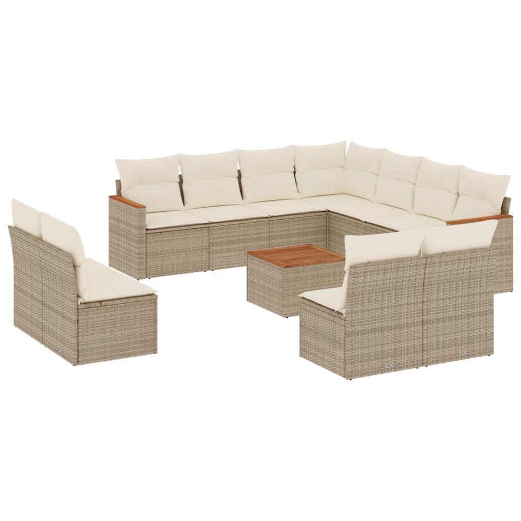 12-Delige Loungeset Met Kussens Poly Rattan Beige