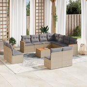 Loungeset poly rattan beige 12-delig