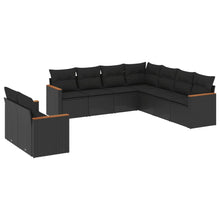 9-delige Loungeset met kussens poly rattan zwart 1 Zwart